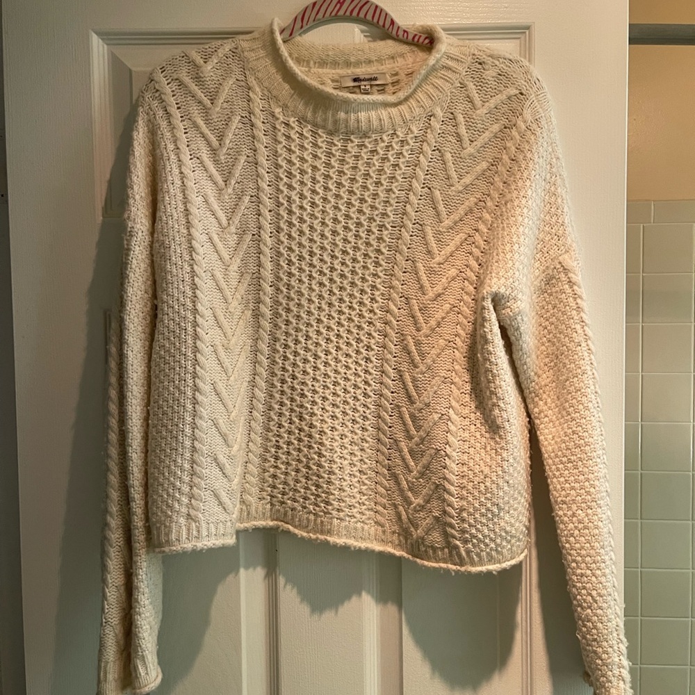 Madewell White Thick cropped Cable Knit Sweater